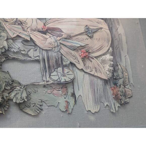 Parc Monceau Paris Mid Century Watercolor Shadowbox Tole Framed Art - Picture 7 of 8